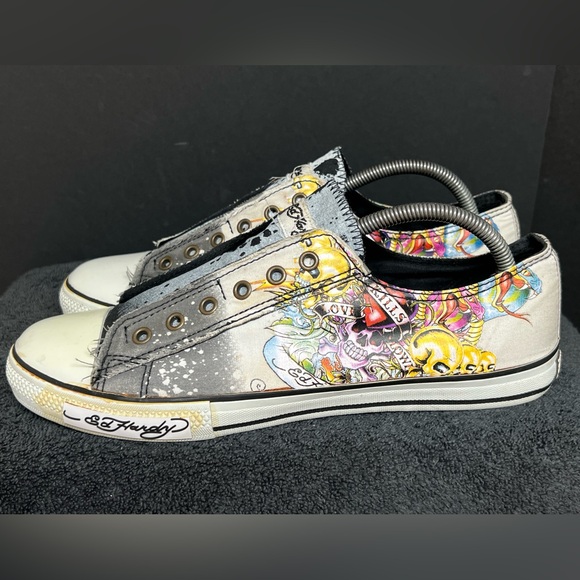 Ed Hardy Slip On Shoes Sneakers Size 11 Men’s White Skull Black Panther RARE - Picture 1 of 10